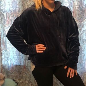 Luxurious midnight blue velvet sweatshirt by DKNY